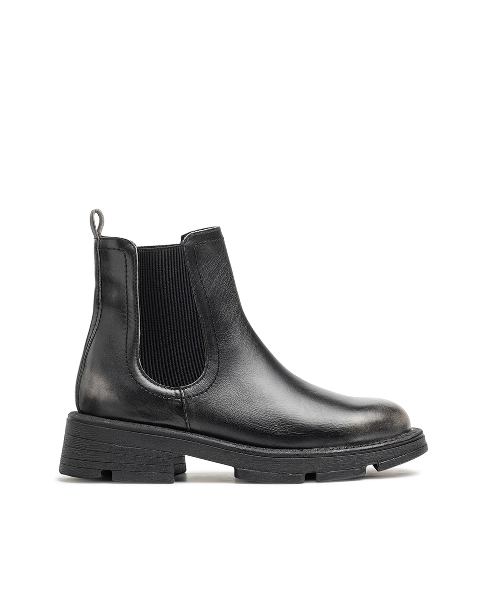 Botins Rasos de Pele Cinzento-1