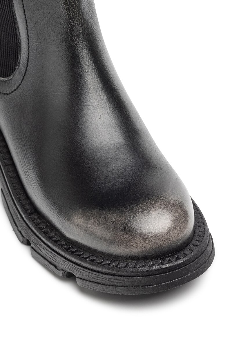 Botins Rasos de Pele Cinzento-4