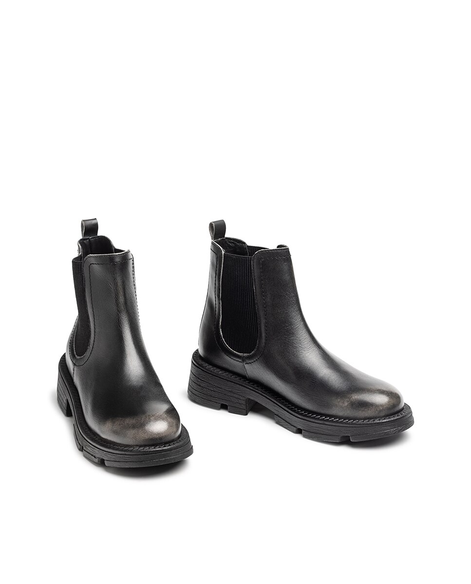 Botins Rasos de Pele Cinzento-5