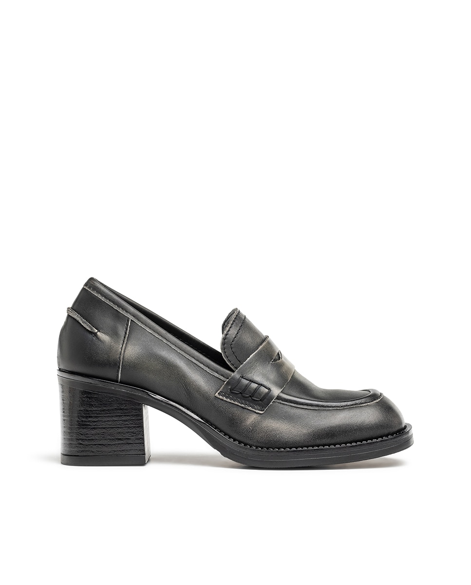 Mocassins de Salto em Pele Cinzento / Preto-1