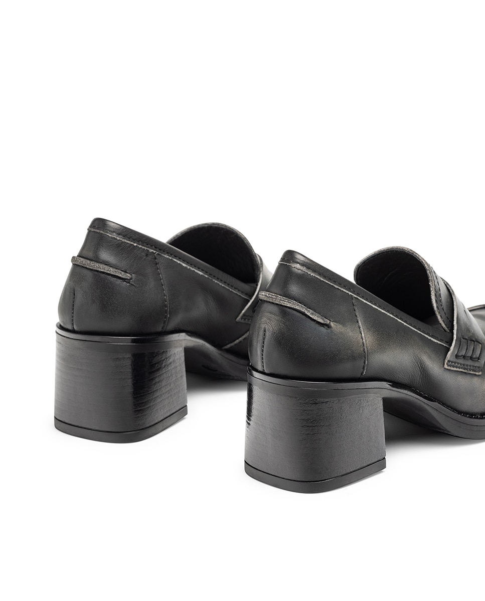 Mocassins de Salto em Pele Cinzento / Preto-2