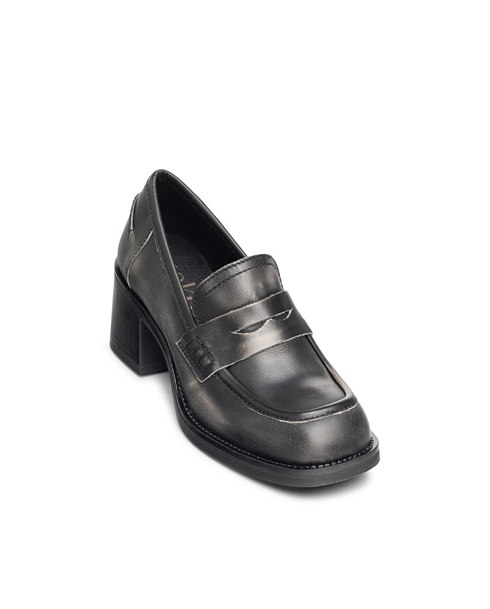 Mocassins de Salto em Pele Cinzento / Preto-3