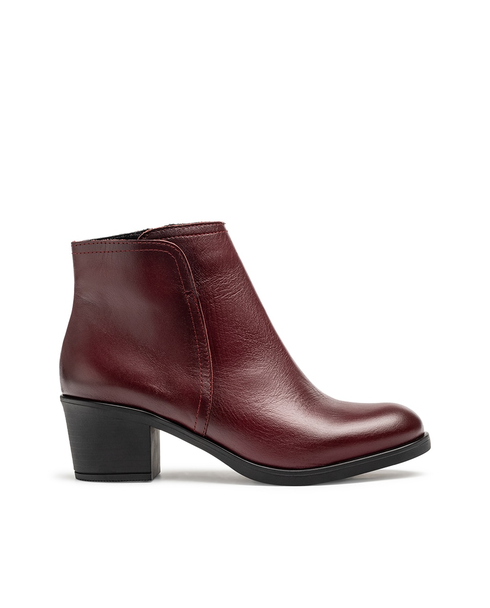 Botins de Salto em Pele Bordeaux-1