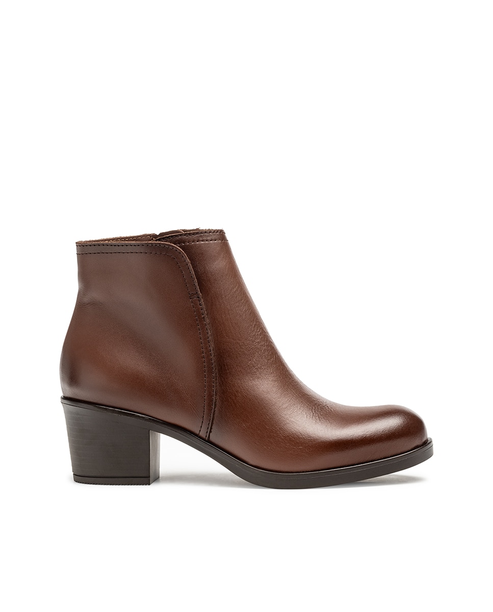 Botins de Salto de Pele Castanho-1
