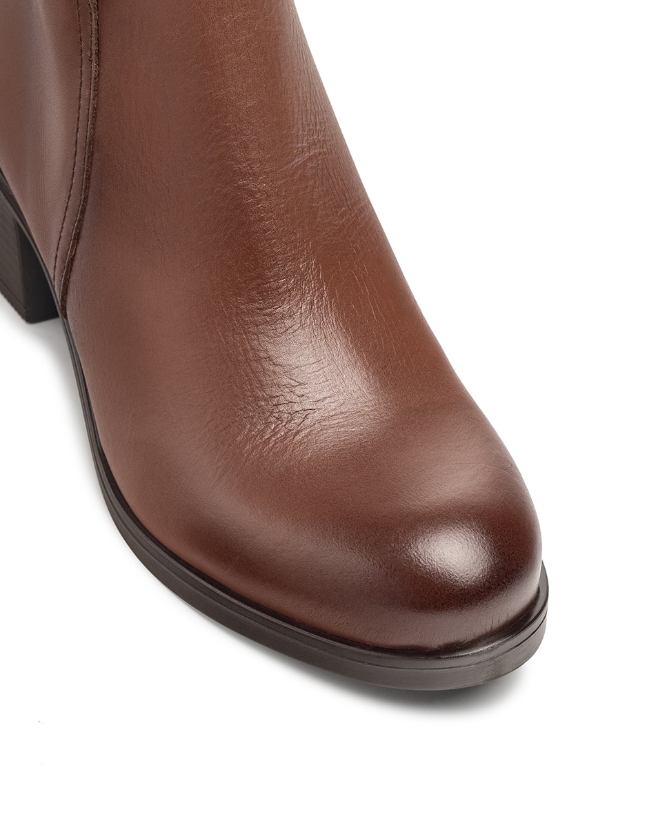 Botins de Salto de Pele Castanho-4