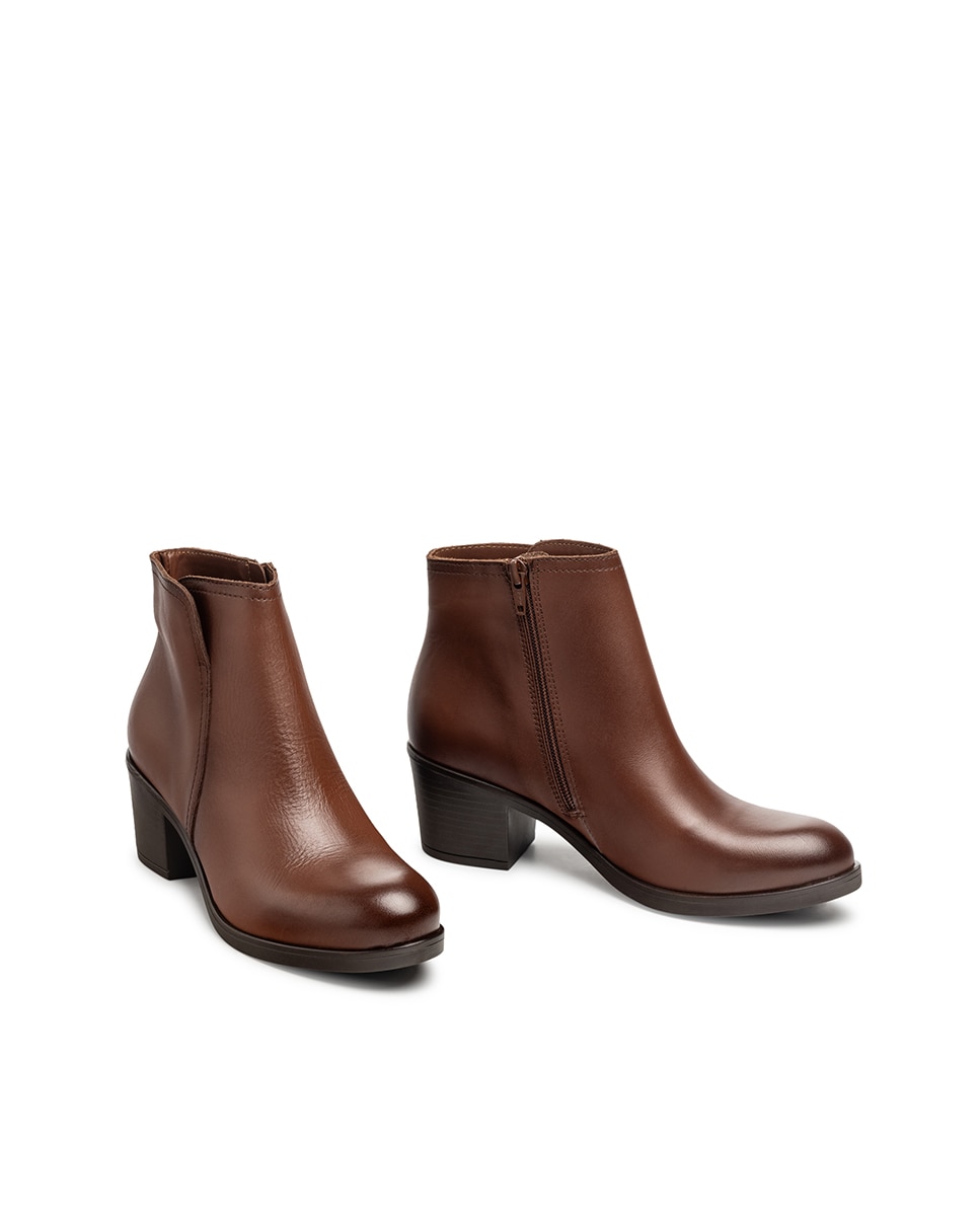 Botins de Salto de Pele Castanho-5