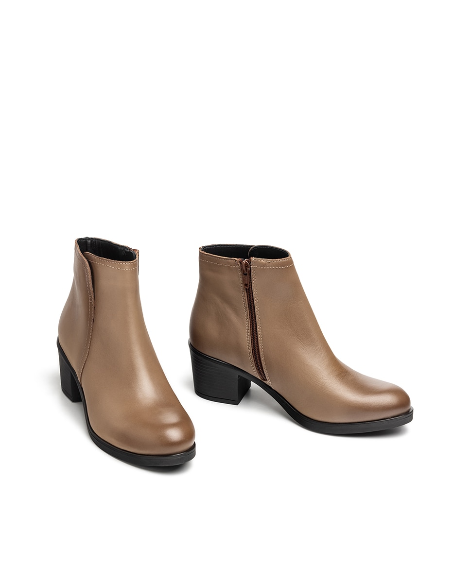 Botins de Salto em Pele Castanho-claro-5