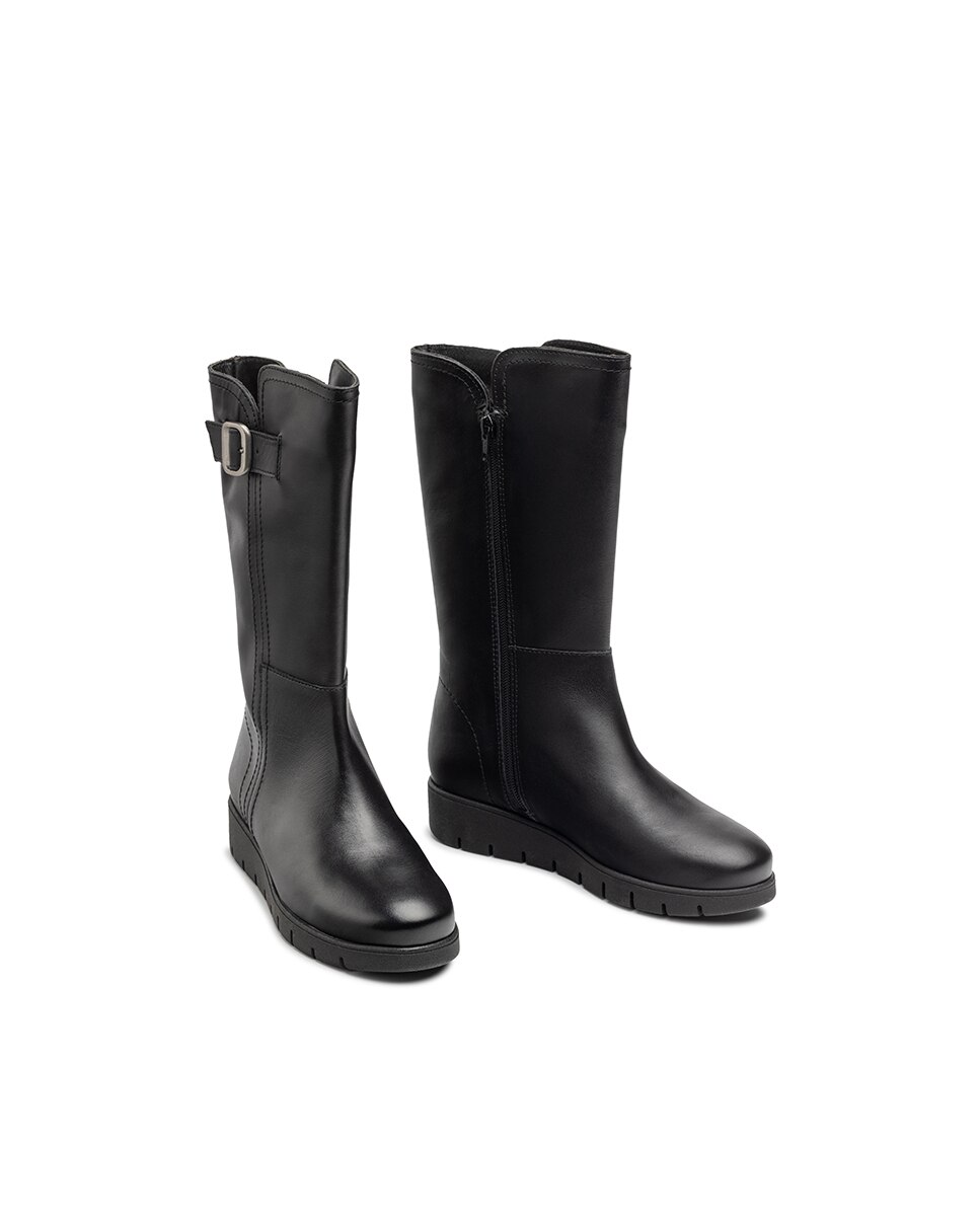 Botas Rasas de Pele Preto-5