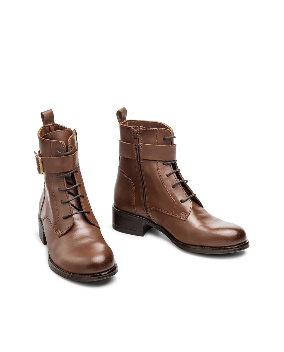 Botins Rasos de Pele Castanho-claro-5