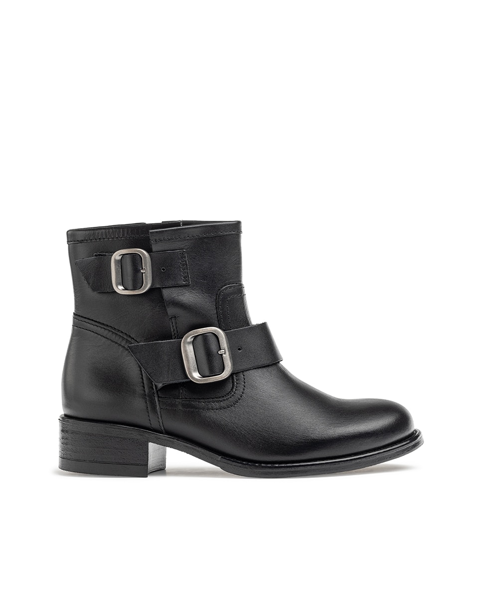 Botins Rasos de Pele Preto-1
