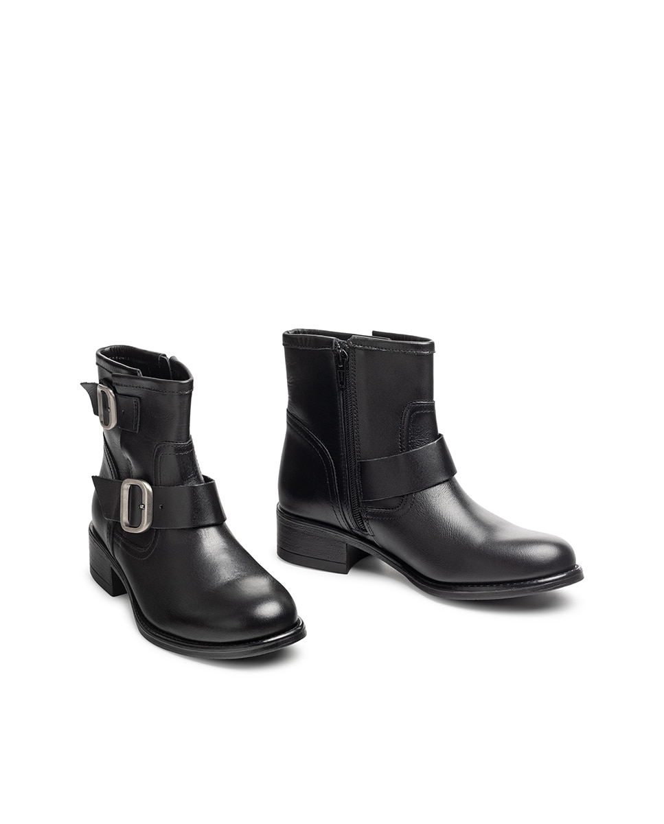 Botins Rasos de Pele Preto-5