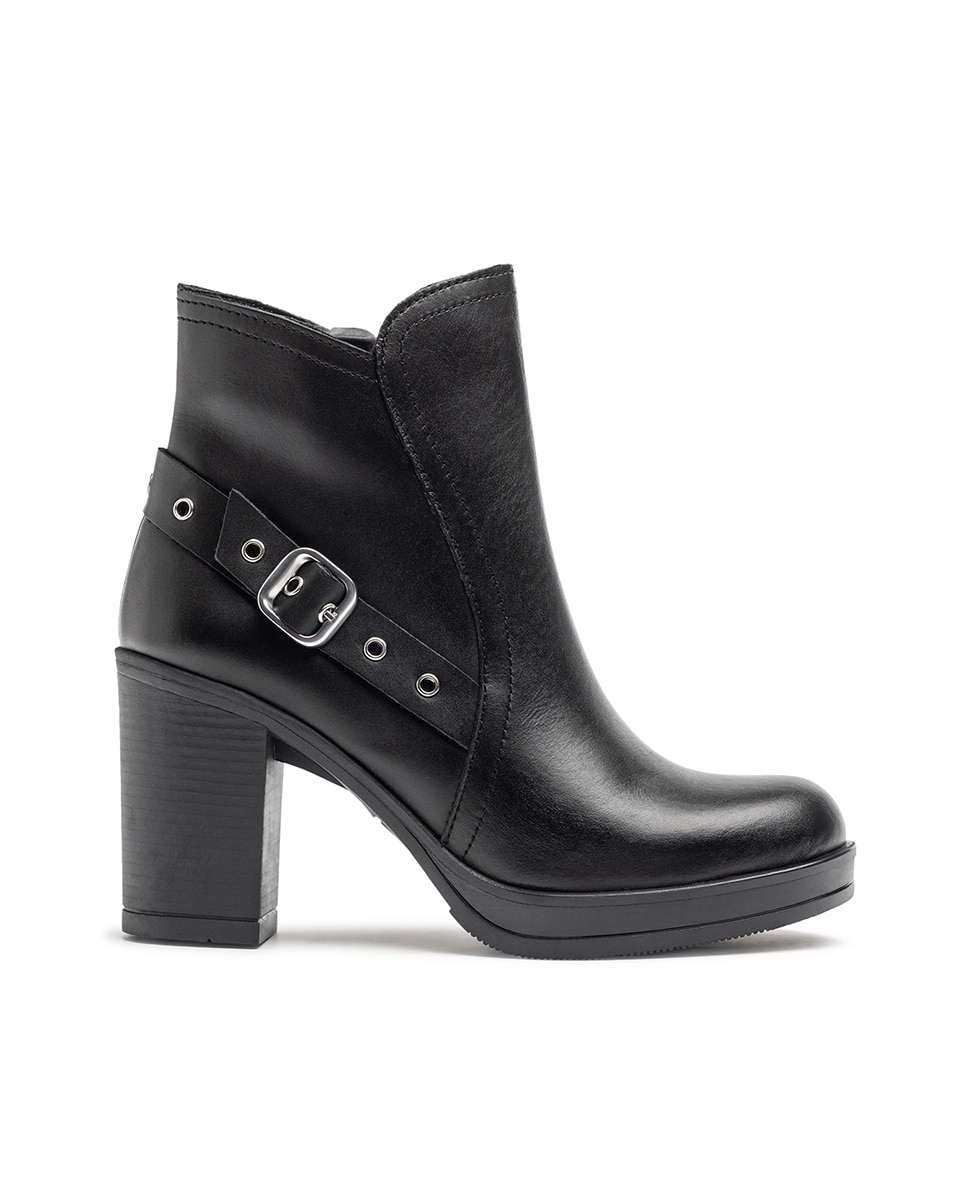 Botins de Salto de Pele Preto-1