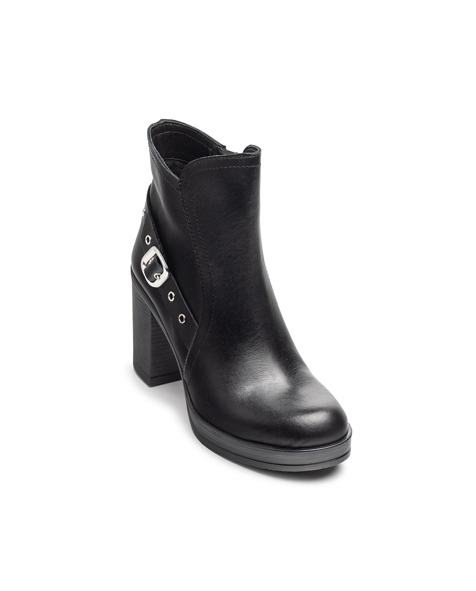 Botins de Salto de Pele Preto-3