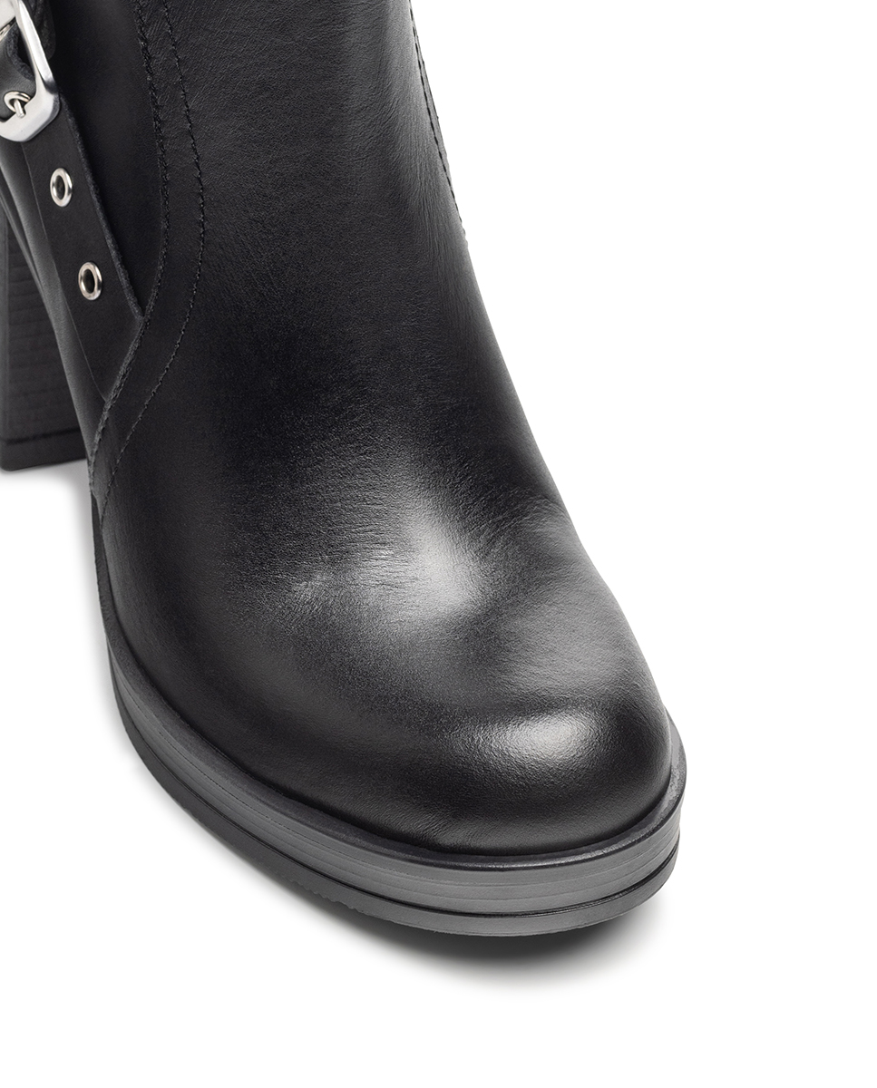 Botins de Salto de Pele Preto-4