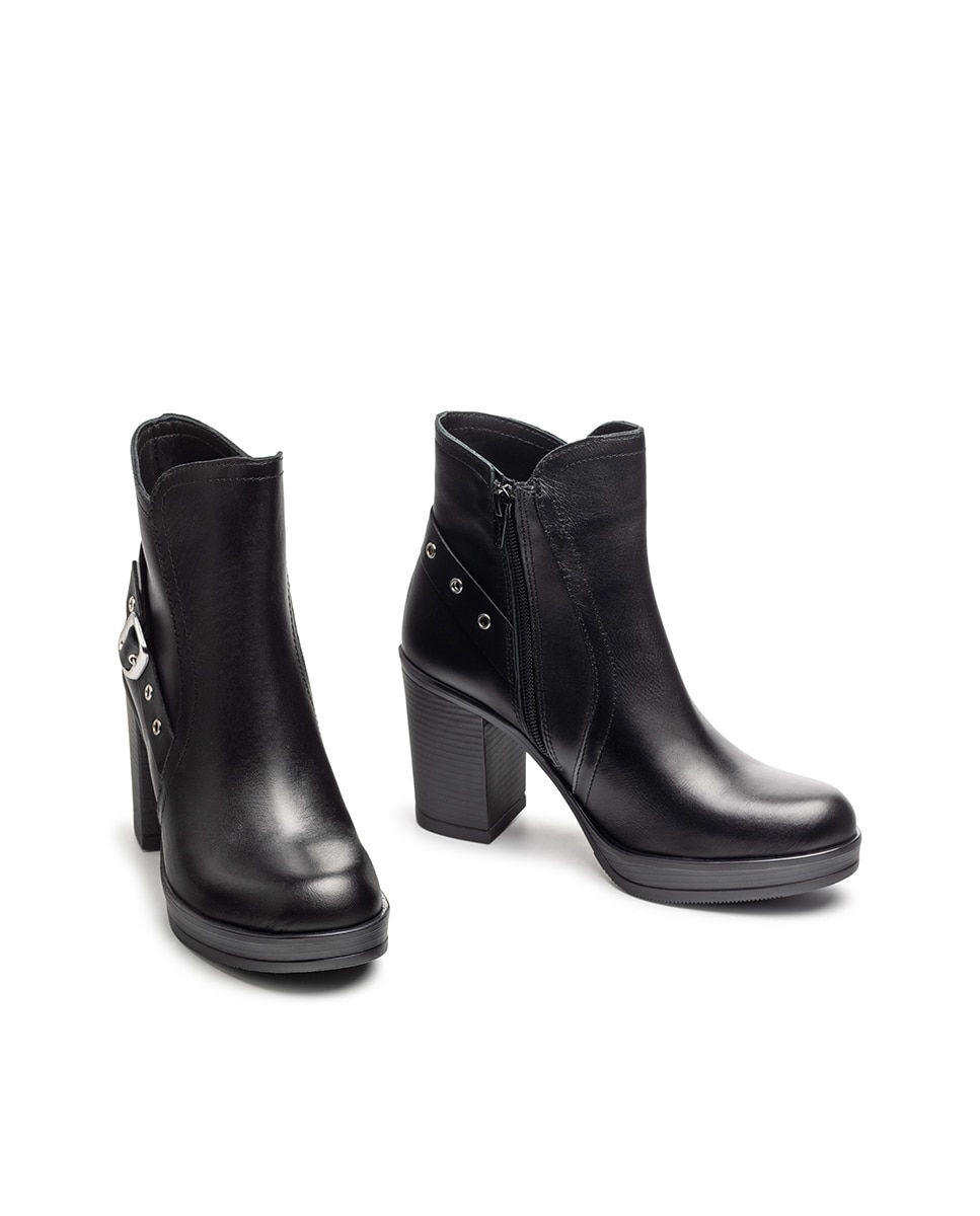 Botins de Salto de Pele Preto-5