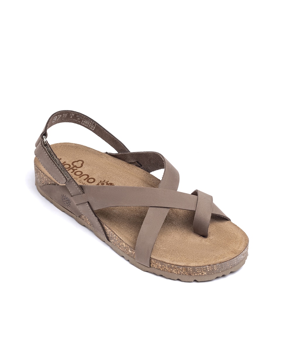 Sandálias Rasas de Pele Castanho-5