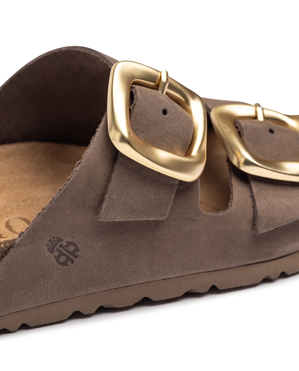 Sandálias Rasas de Pele Castanho-2