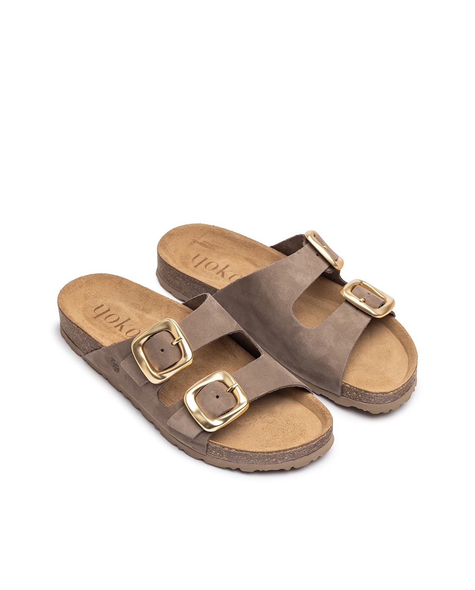 Sandálias Rasas de Pele Castanho-3