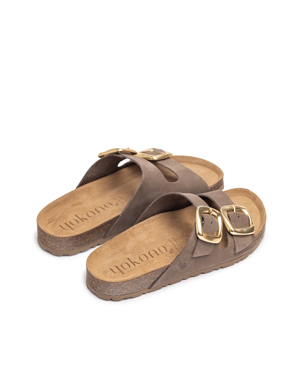 Sandálias Rasas de Pele Castanho-4