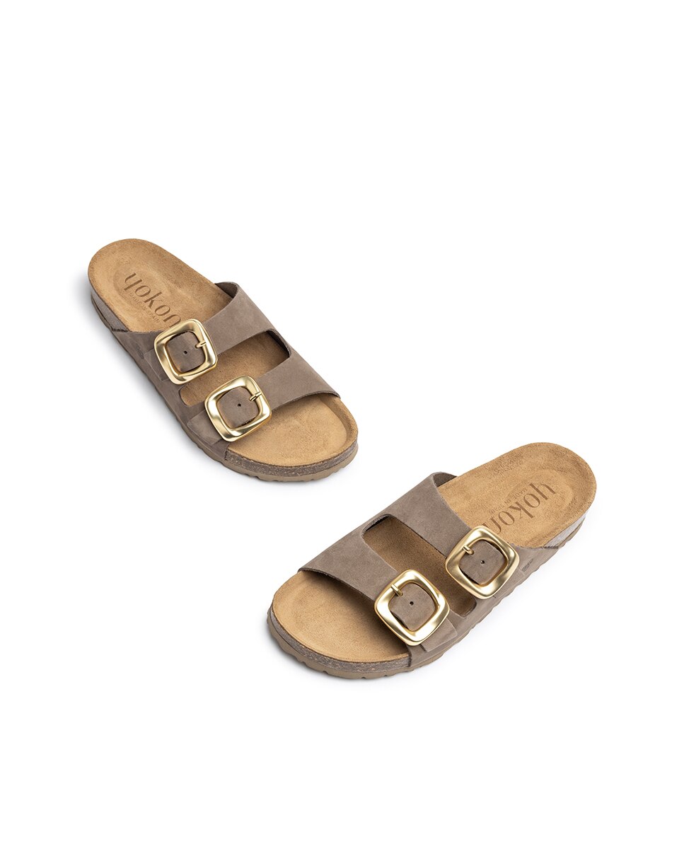 Sandálias Rasas de Pele Castanho-5