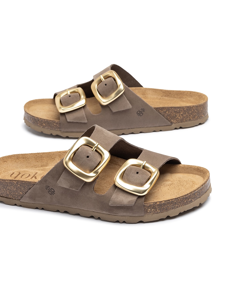 Sandálias Rasas de Pele Castanho-6