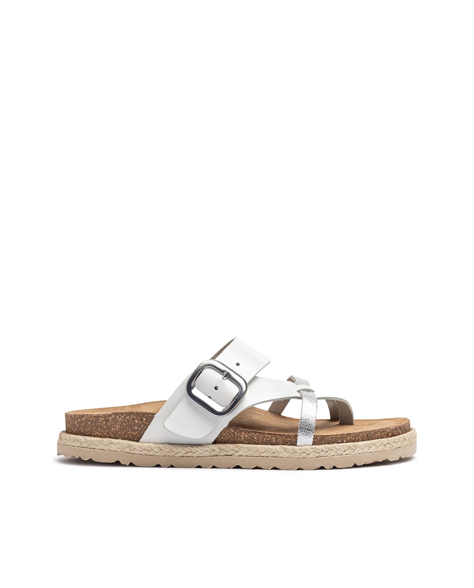 Sandálias Rasas de Pele Branco-1