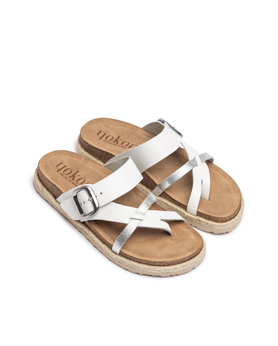 Sandálias Rasas de Pele Branco-3