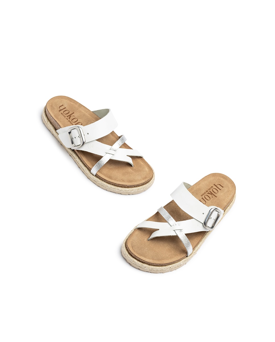 Sandálias Rasas de Pele Branco-5