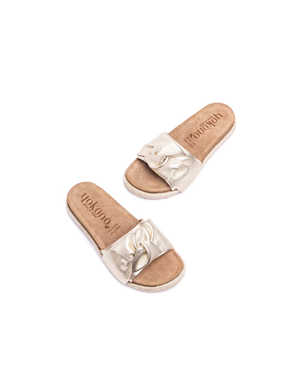 Sandálias Rasas de Pele Dourado-5