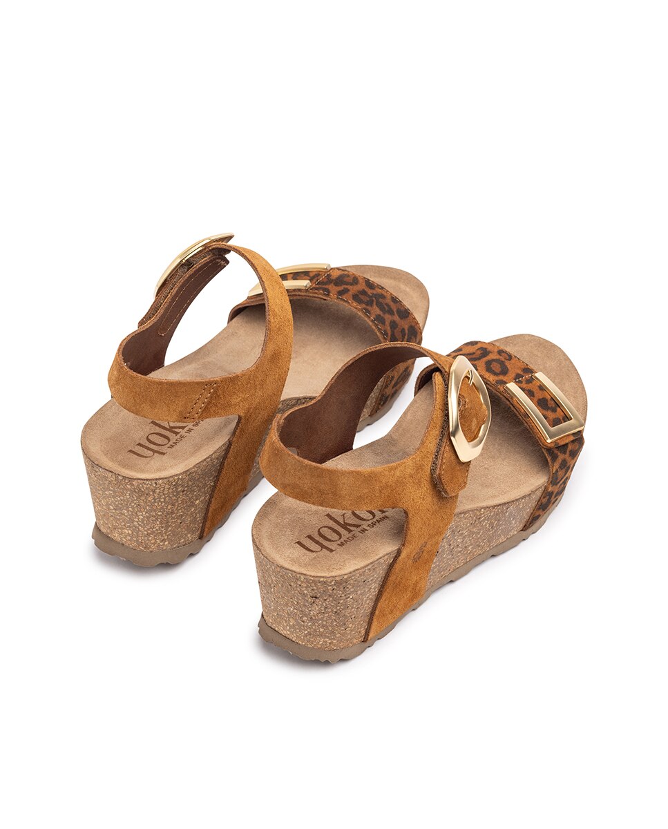 Sandálias de Cunha em Pele Castanho-2