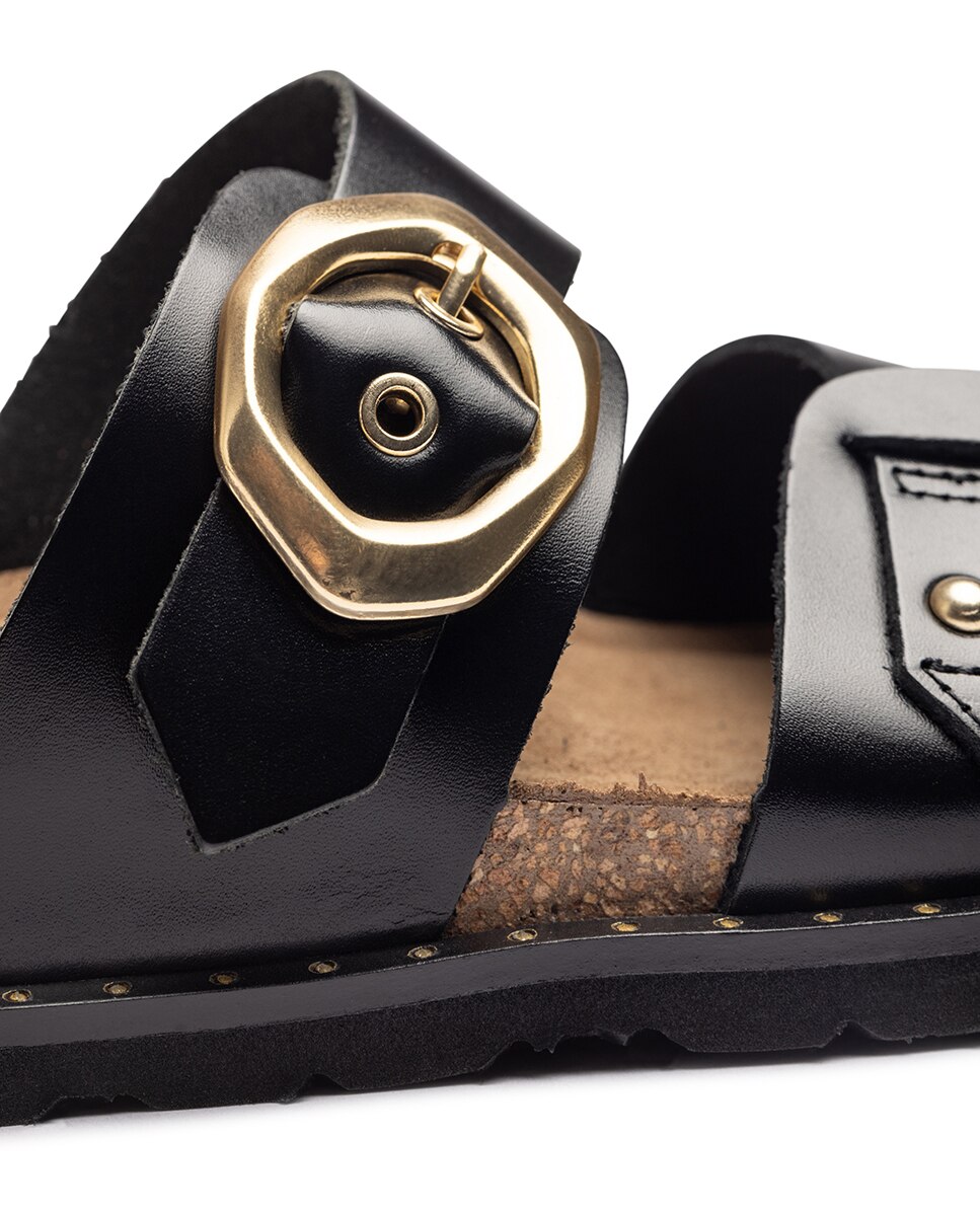 Sandálias Rasas de Pele Preto-2