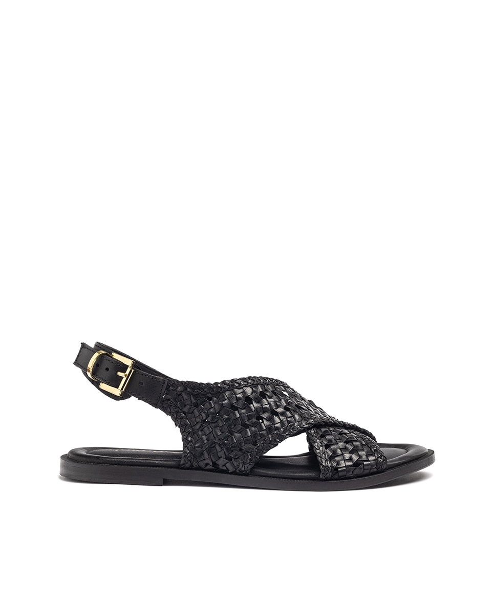 Sandálias Rasas de Pele Preto-1