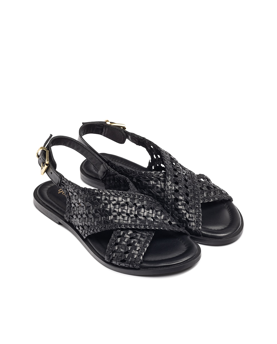 Sandálias Rasas de Pele Preto-3