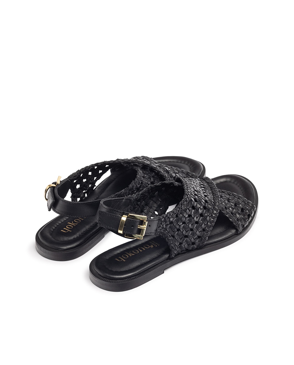 Sandálias Rasas de Pele Preto-4