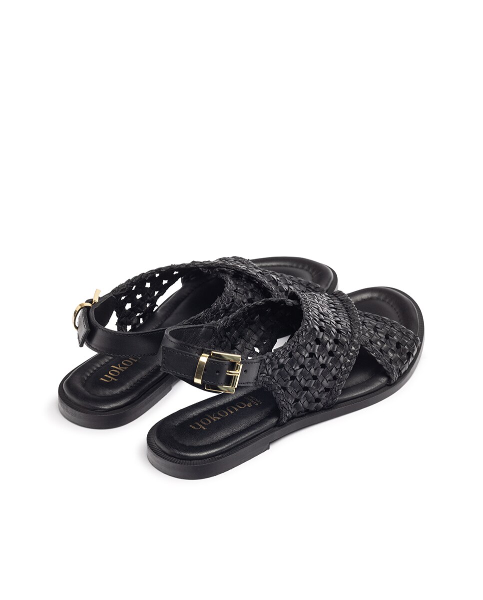 Sandálias Rasas de Pele Preto-4