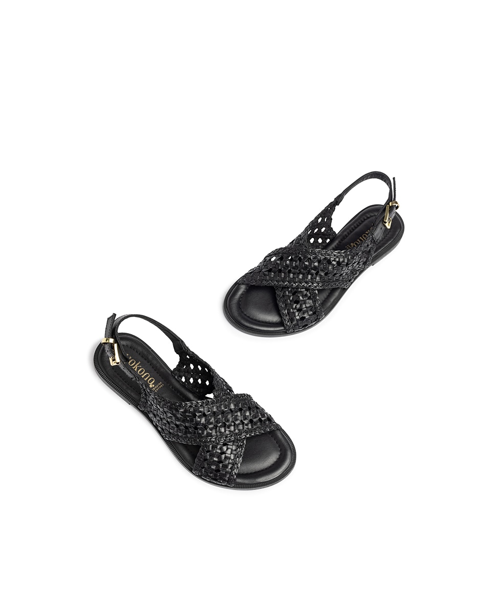 Sandálias Rasas de Pele Preto-5