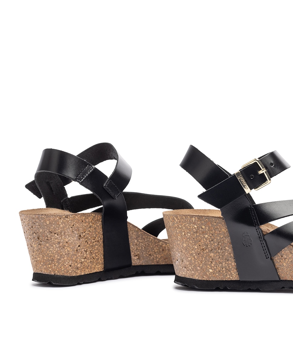 Sandálias de Cunha em Pele Preto-3