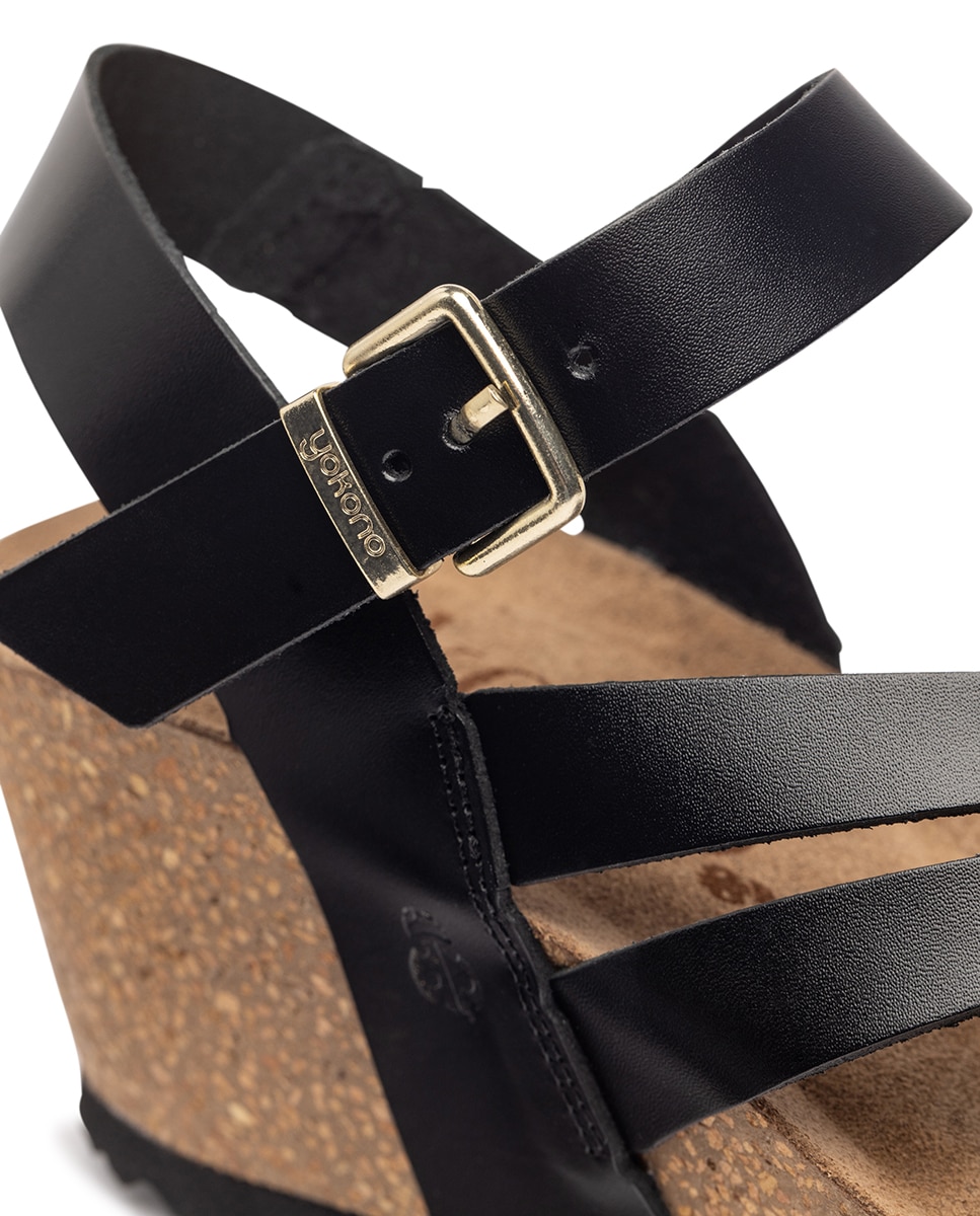 Sandálias de Cunha em Pele Preto-5