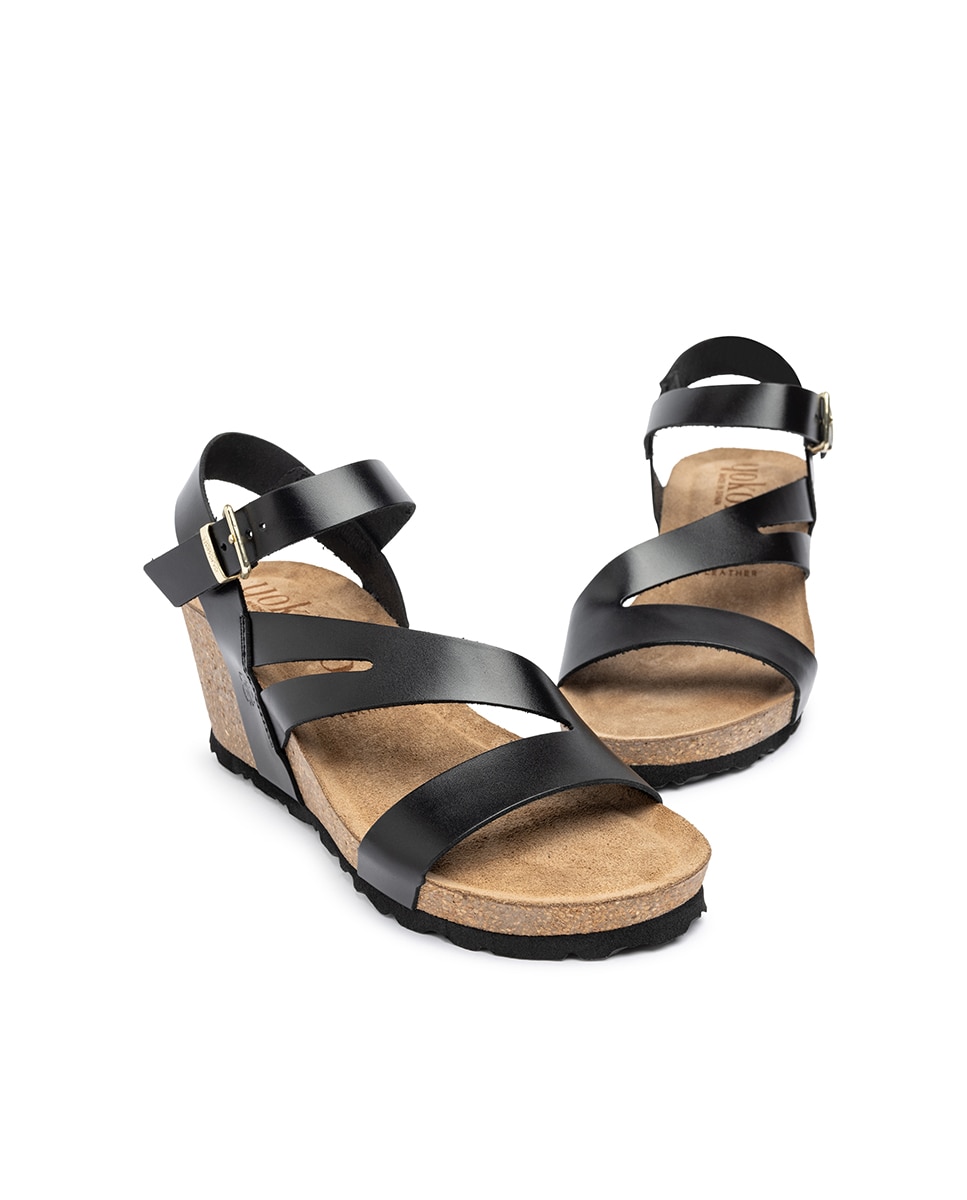 Sandálias de Cunha em Pele Preto-6