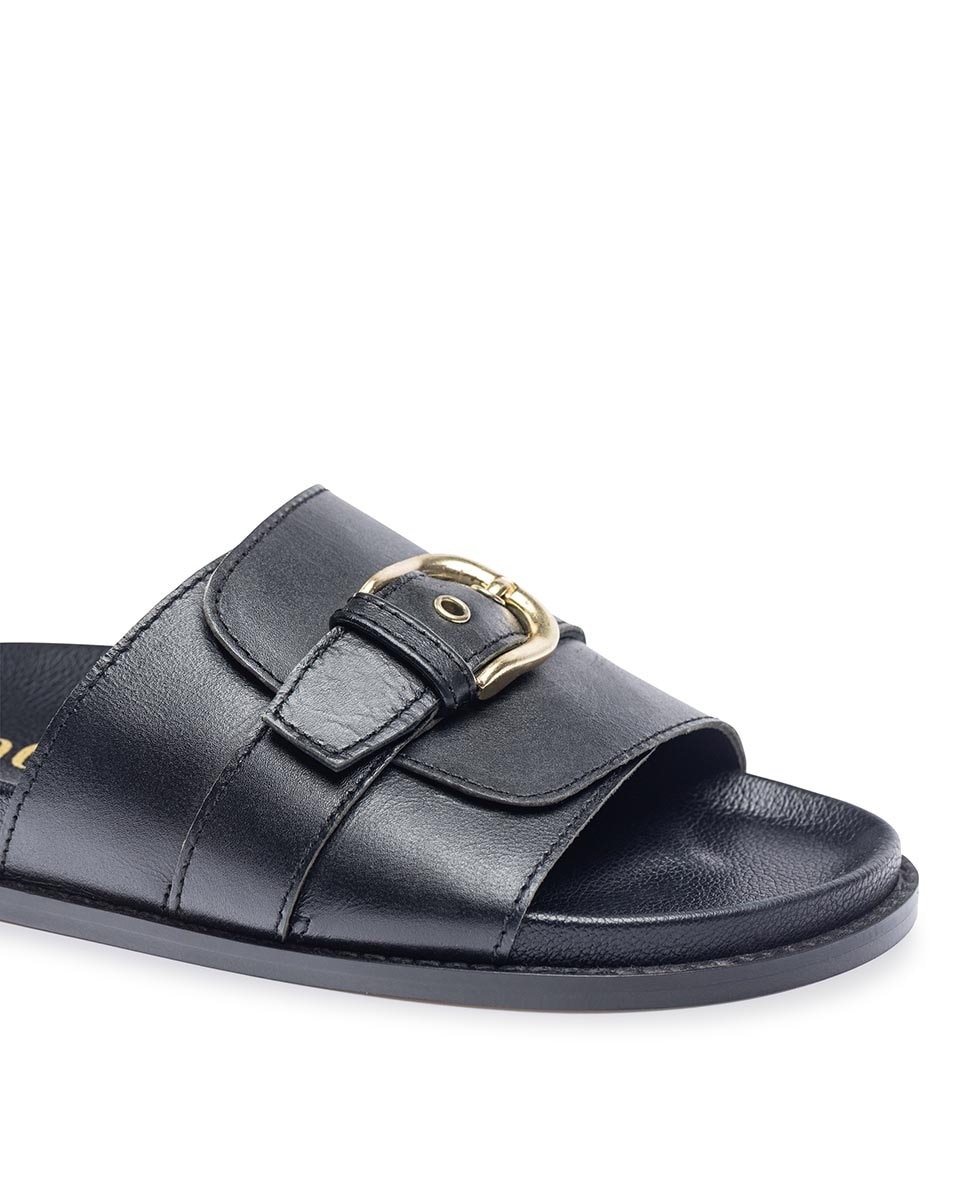 Sandálias Rasas de Pele Preto-2