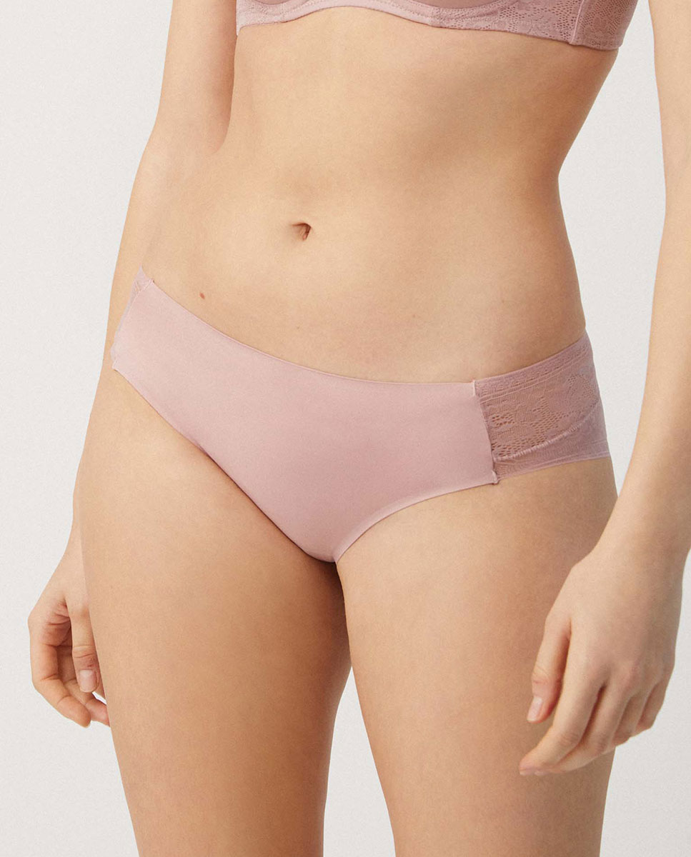 Cueca Clássica Invisível com Renda Rosa-1