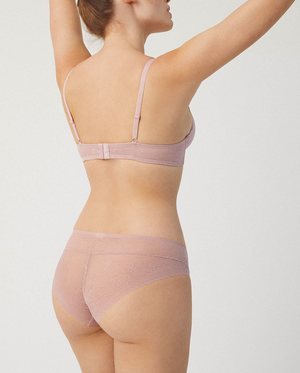 Cueca Clássica Invisível com Renda Rosa-3