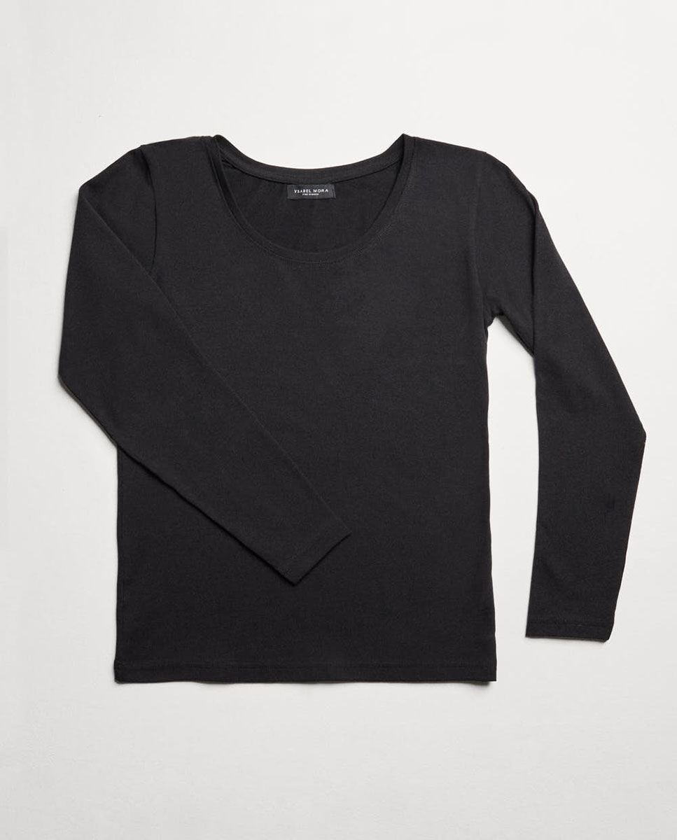 T-shirt Interior Básica de Manga Comprida Preto-3