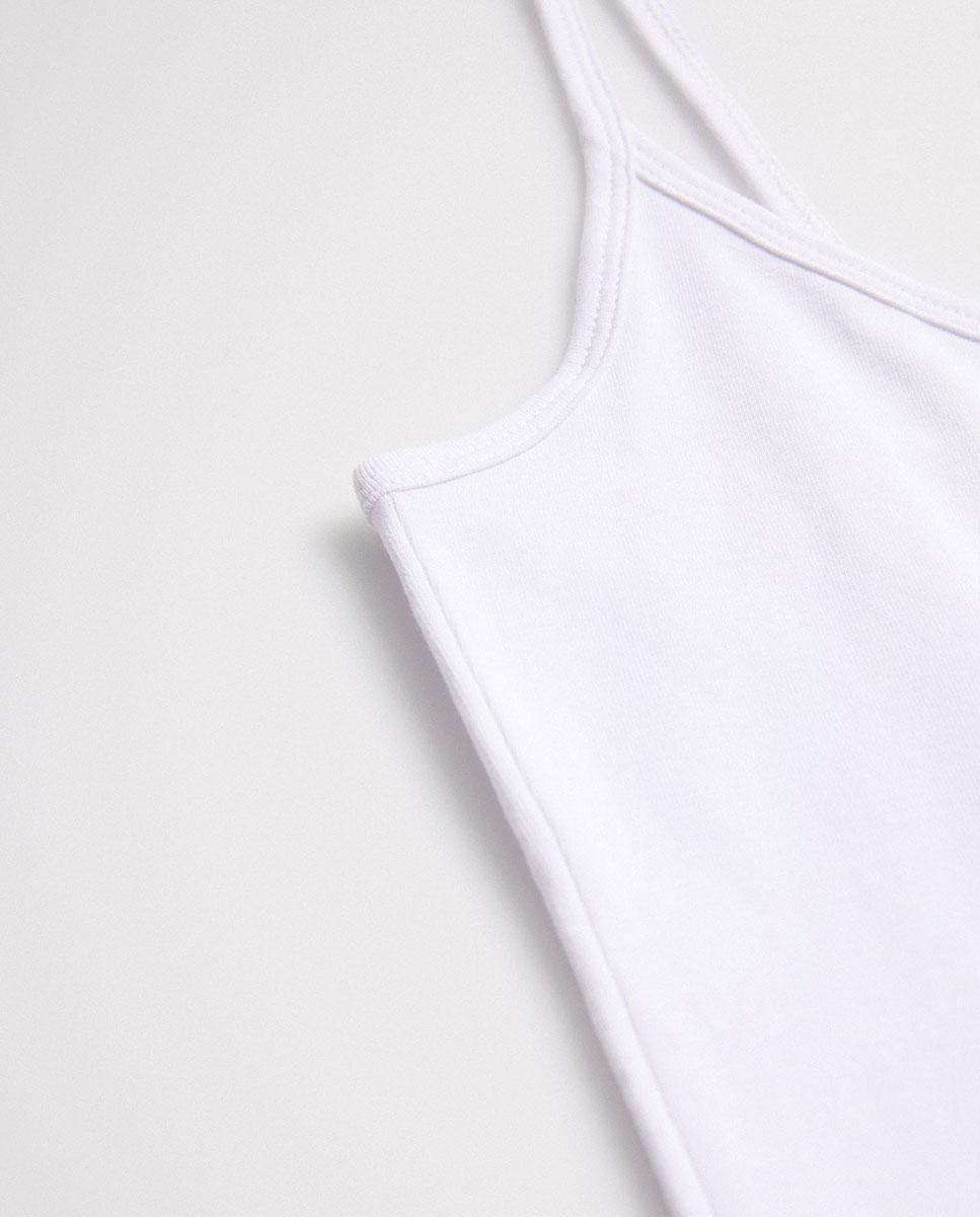 T-shirt Interior de Alças Finas de Algodão Branco-4