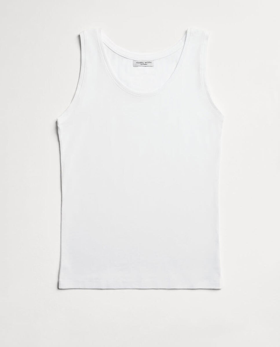 T-shirt Interior com Alças Largas em Algodão Branco-4