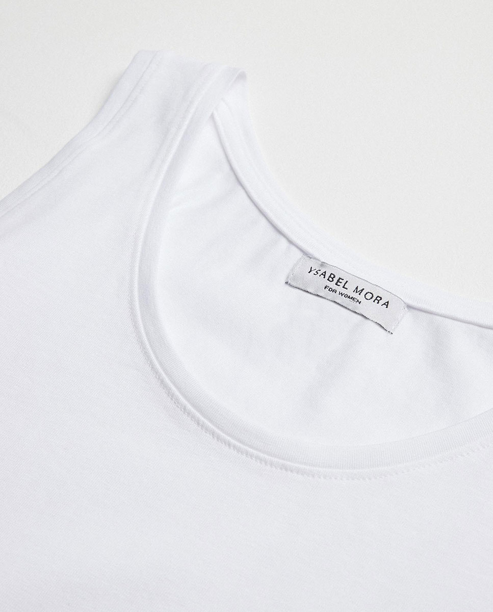 T-shirt Interior com Alças Largas em Algodão Branco-5
