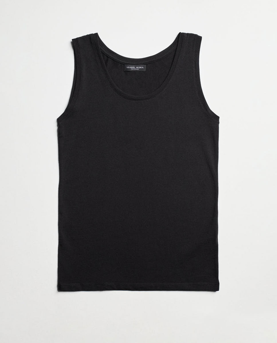 T-shirt Interior com Alças Largas em Algodão Preto-5