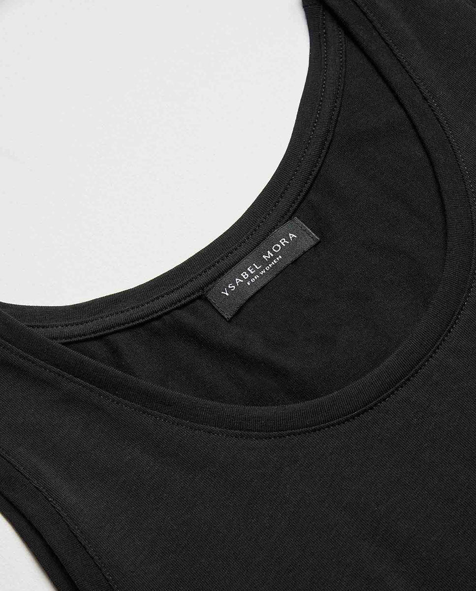 T-shirt Interior com Alças Largas em Algodão Preto-6