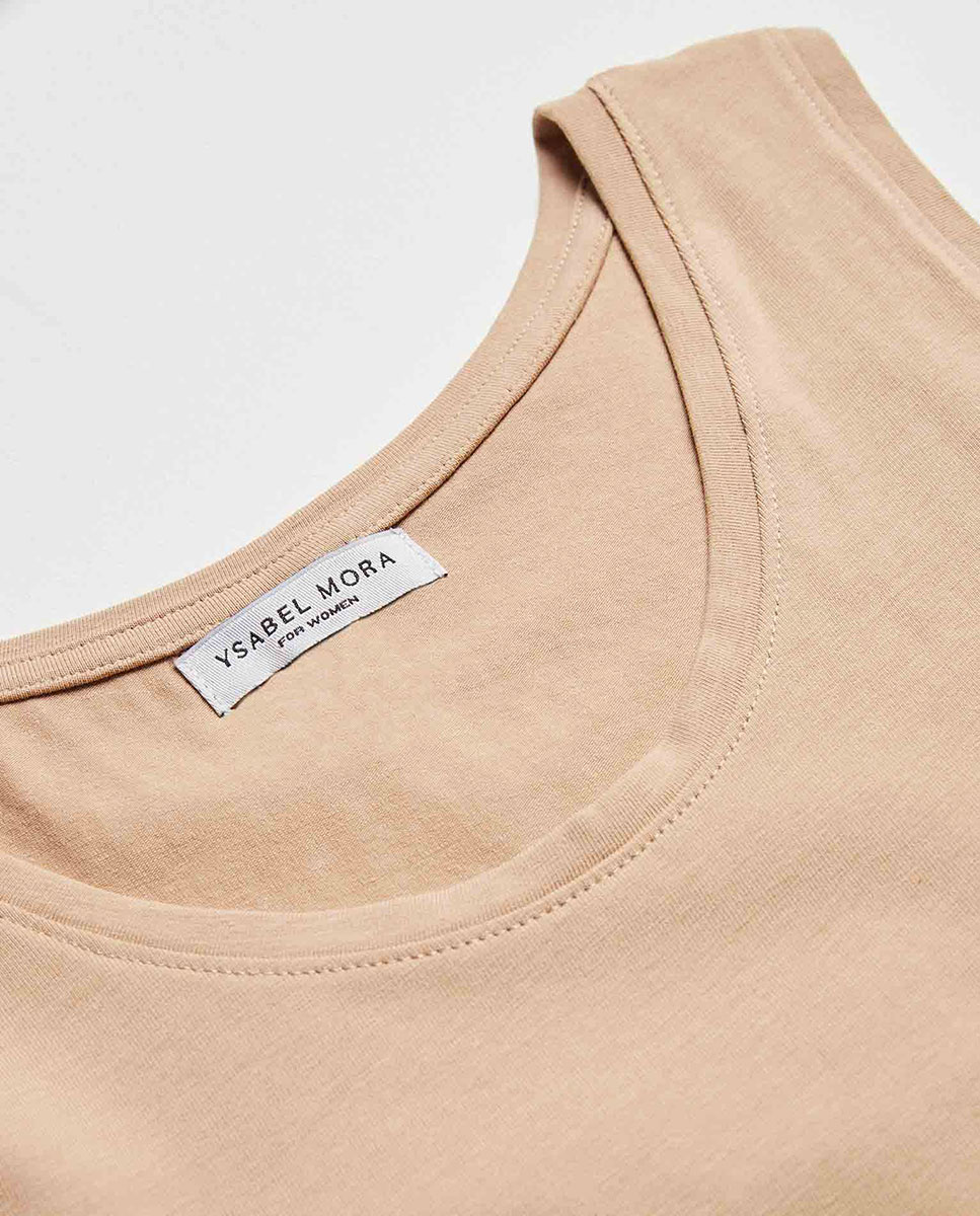 T-shirt Interior com Alça Larga de Algodão Nude-2
