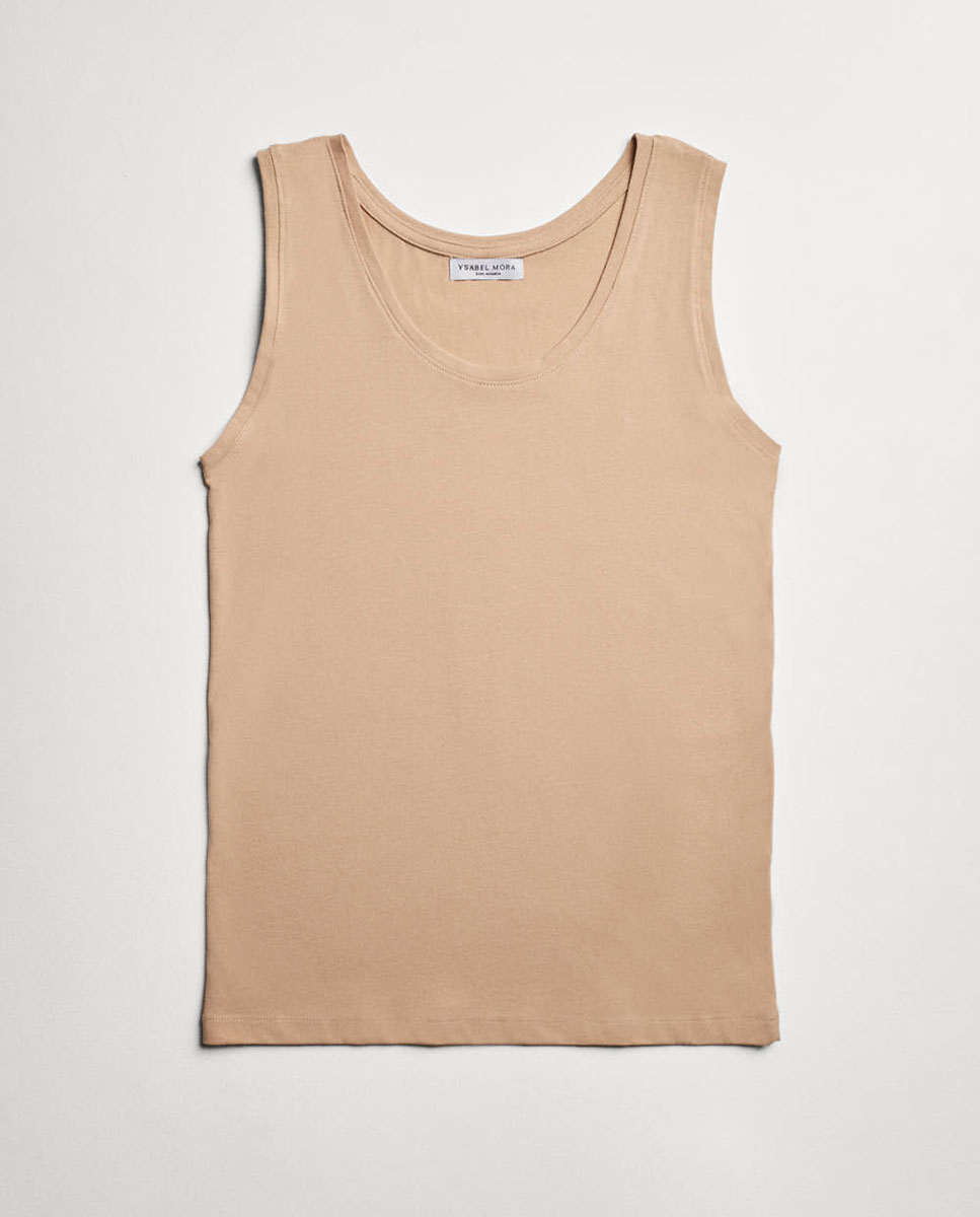 T-shirt Interior com Alças Largas em Algodão Nude-1